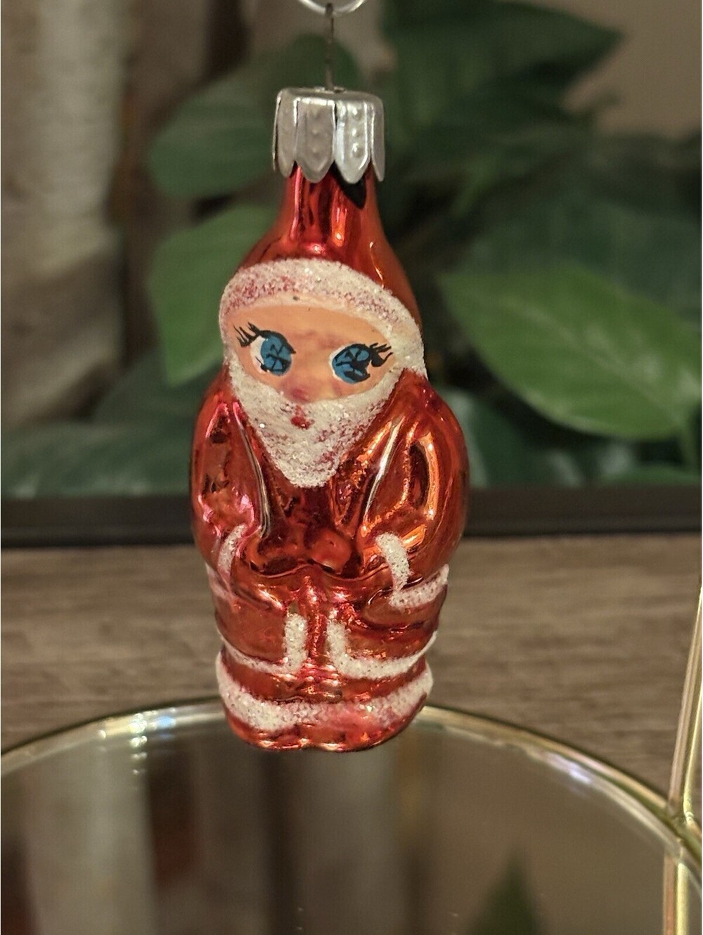 German Blown Glass Hand Painted Santa Claus Figural Ornament Vintage